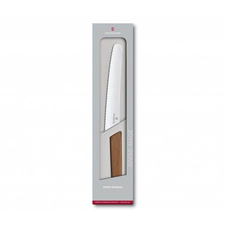 Couteau à pain Victorinox Swiss Modern, lame dentée 22 cm - manche noyer