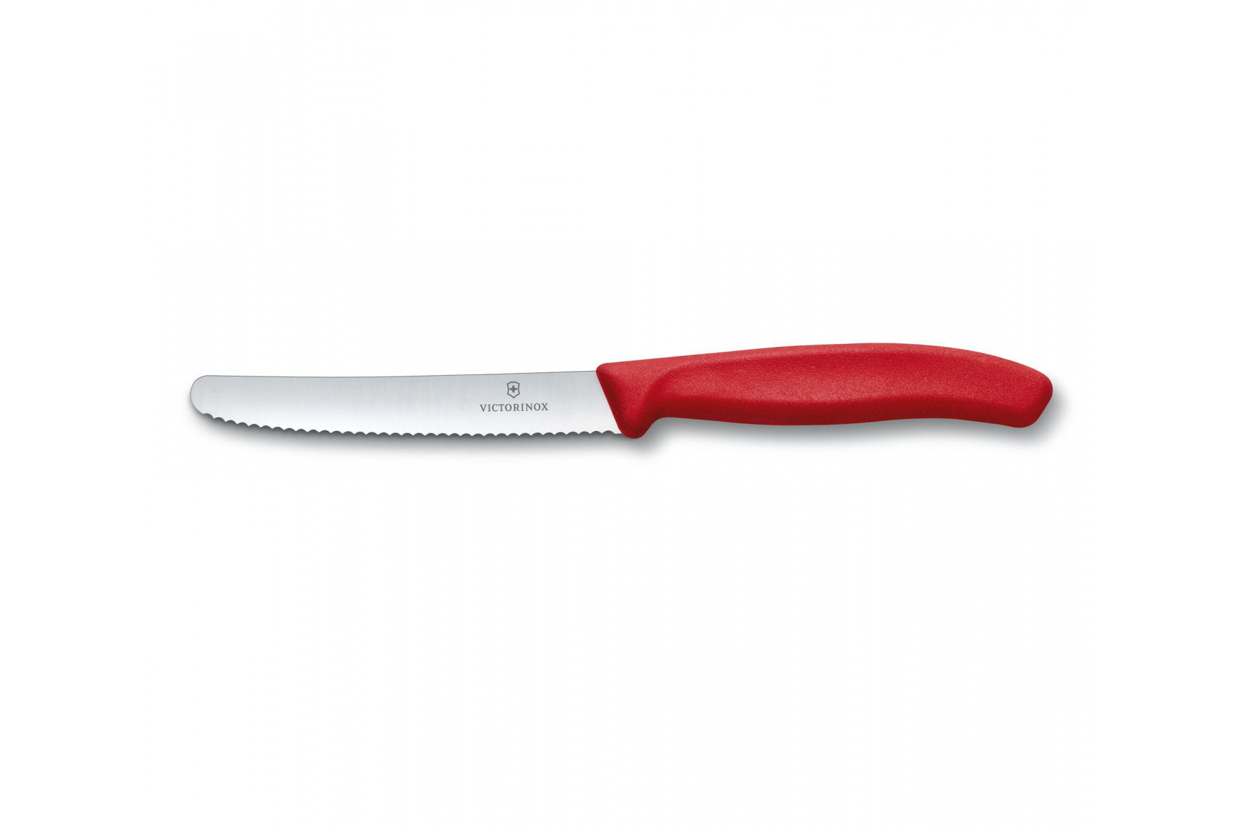 Couteau tomates / table Victorinox Swiss Classic lame denté 11 cm- bout rond - manche rouge