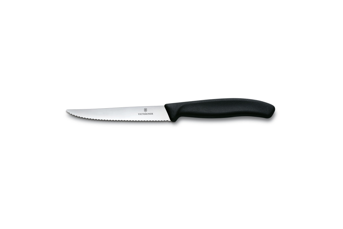 Couteau à steak Victorinox lame 11 cm dentée - manche Fibrox Noir
